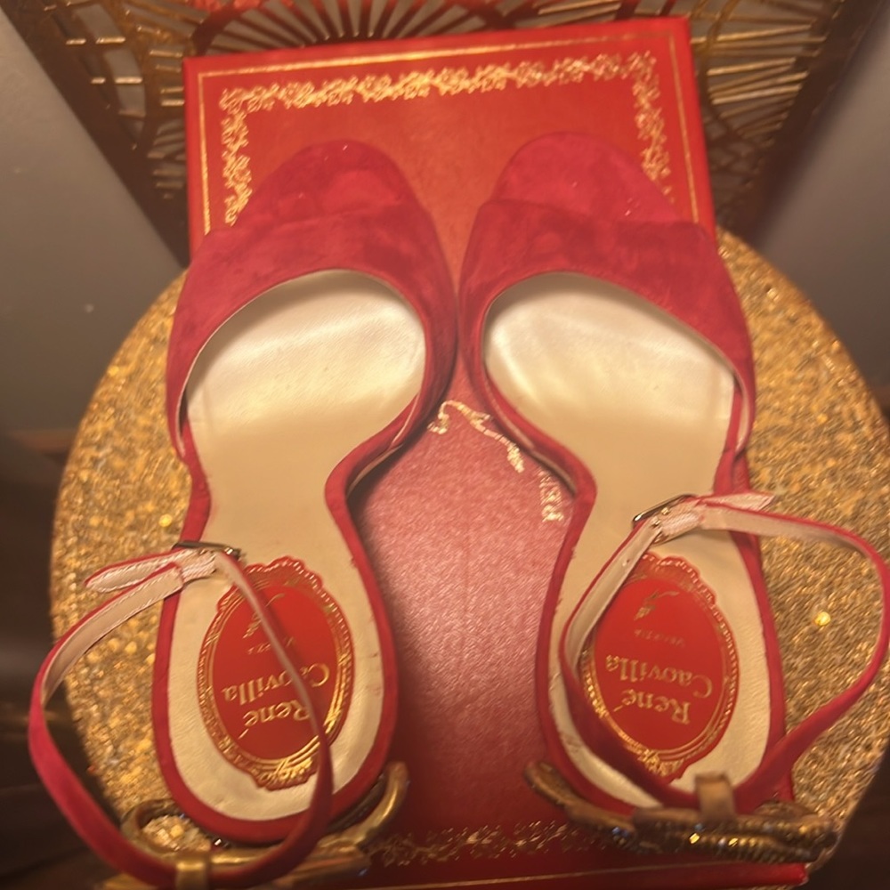Rene’ Caovilla Red Serpent-detail 100mm suede sandals.  Women’s Size 39 1/2. - Picture 4 of 11